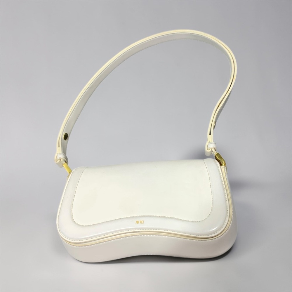 JW PEI Eva Shoulder Bag Ivory Vegan Leather Curved Baguette Gold Hardware ANTHRO